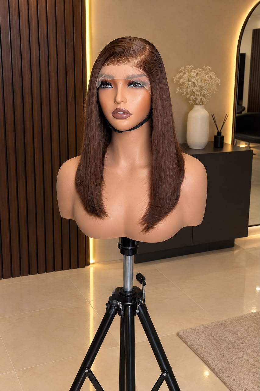 14-inch chestnut human hair wig front view