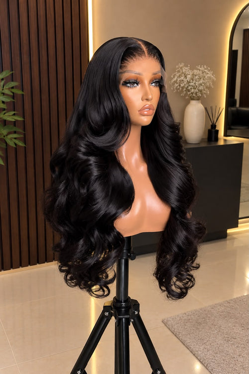 24-inch black Body Wave Vietnamese hair wig angle view