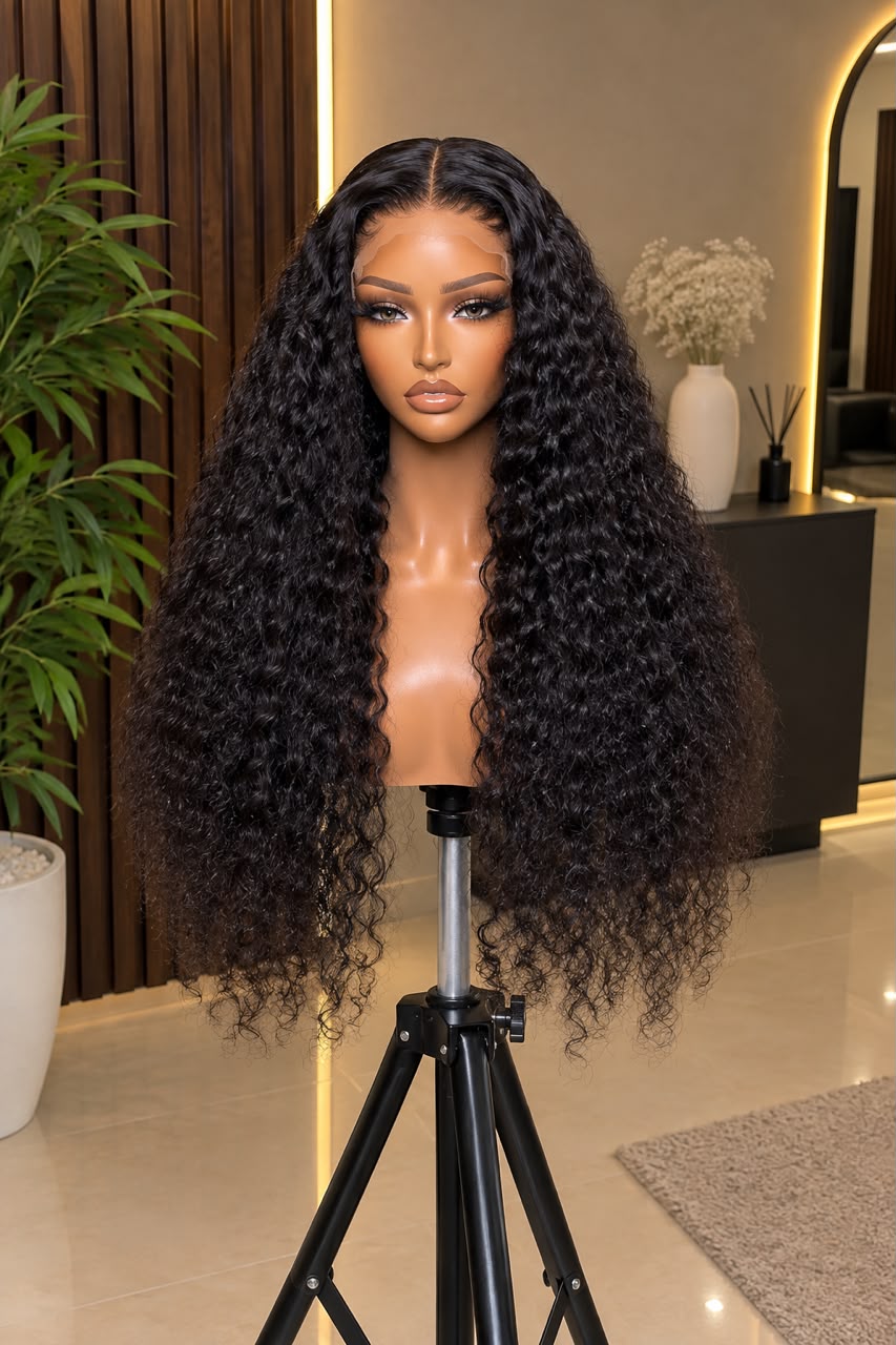 24-inch black Deep Wave closure wig